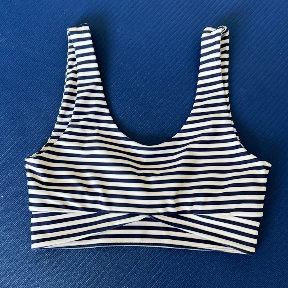 Navy White Stripe Sports Bra Small